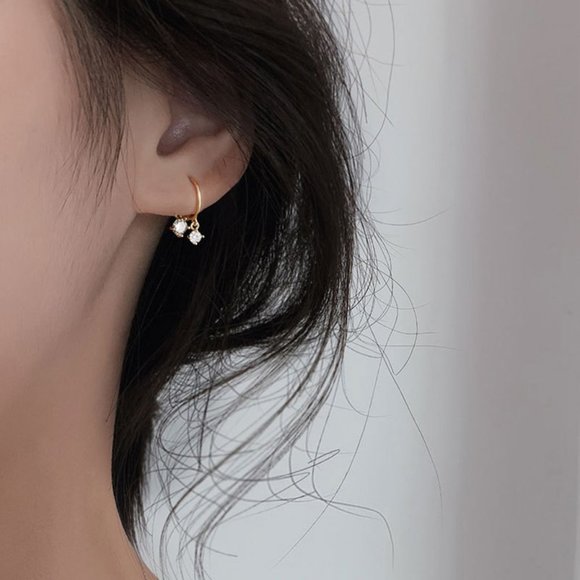 #NEW 925 Sterling Silver Diamond Drop Round Hoop Earrings - Picture 9 of 11